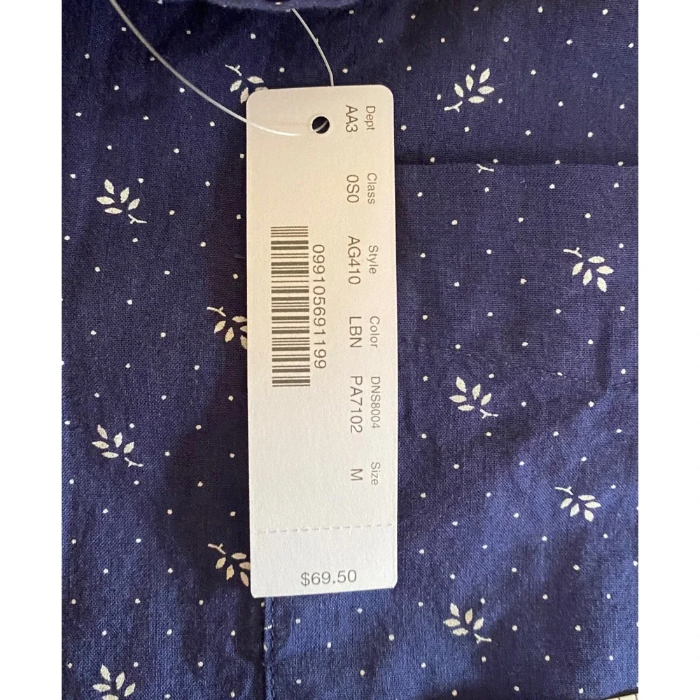 NWT J.Crew Slim Fit Button Down Shirt Navy w/ Leaf Print Organic‎ Cotton Men M